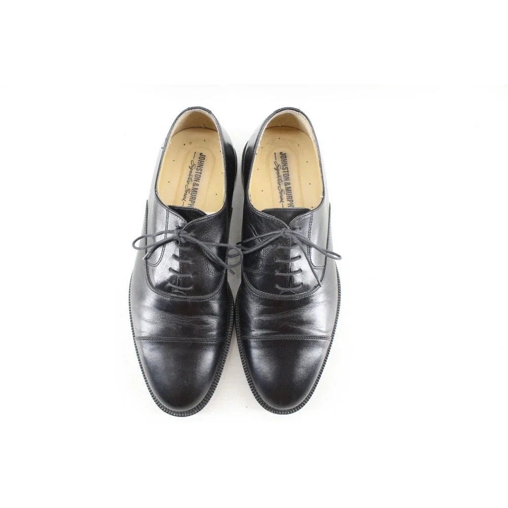 Johnson Murphy Signature Series Mens 8M Black Leather Lace up Dress Shoe Cap Toe